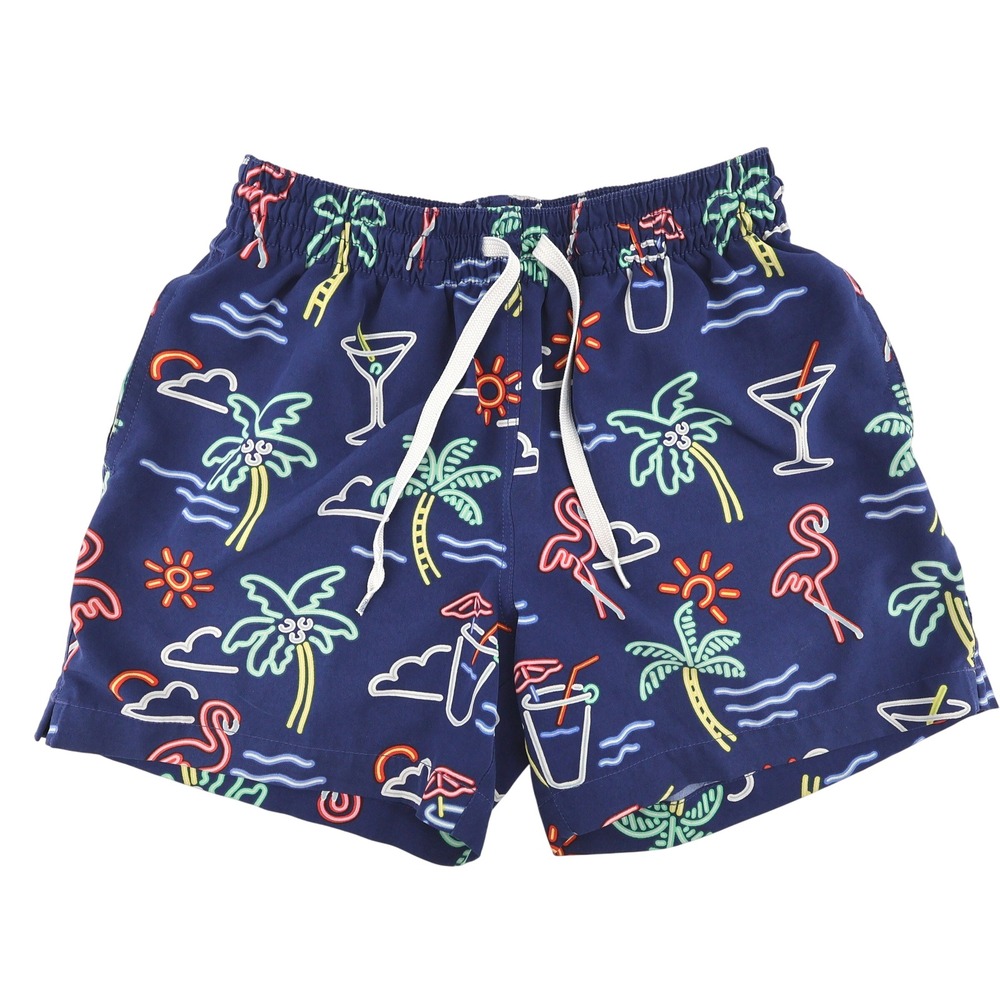 Chubbies Neon Flamingo Palm Tree Swim Trunks Mesh Liner Shorts Navy Blue Mens XS